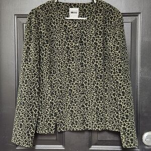 Vintage 90s Leslie Fay Leopard Animal Print Green Jacket Size 16 P Buttons